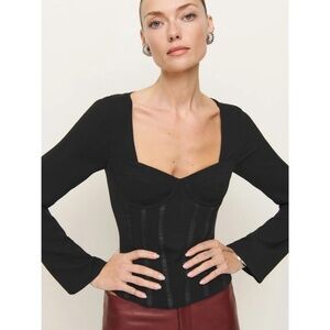 NWT Reformation Amina Black Long Sleeve Corset Top
